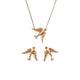 Our bird necklace with 4 white round diamonds in 14k yellow gold shown with our bird earrings (sold separately)