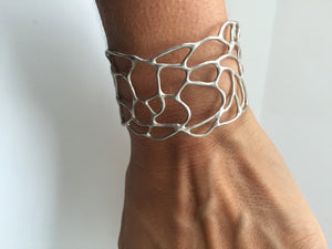 Handmade Fine Jewelry Butterfly Cuff Sterling Silver worn on wrist