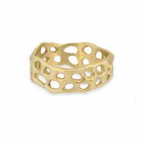 Small lace ring shown in 14K yellow gold. This small lace ring measures approx 6mm at its highest.