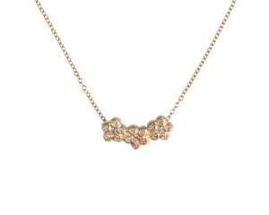 Our Laura necklace This beautiful flower pendant features 3 flowers together that each feature 6 brilliant diamonds in each flower and hangs from an 16" gold chain