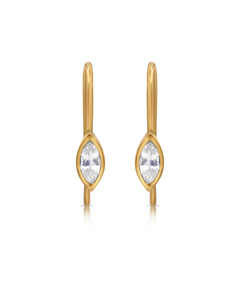Harper earrings in 14K yellow gold with marquis shaped moonstones in each