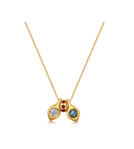 Poppy pendant in 14K yellow gold with a round white sapphire and a blue tourmaline and ruby Lula bead (all sold separately)