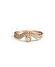 Sunrise ring in 14K yellow gold with 11 small round white diamonds in arch paired with our Sunrise Center stone ring