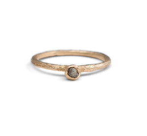 Rough diamond twig stacking ring in 14K yellow gold