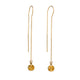 Amelia flower threader earrings in 14K yellow gold. These delicate Flower Bud Thread Earrings are perfect for everyday wear and elegant enough for a night out. The bud measures 5mm wide x 8mm long including the jumpring. They hang approximately 1.4 inches from the ear lobe. 