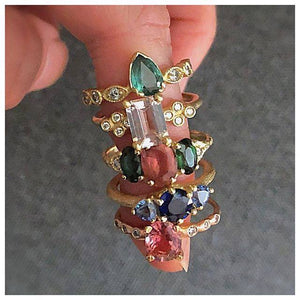 Jolie ring with Morganite and Diamonds with multi rings on finger