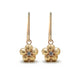 Hanging Glora Flower earring with round white diamond in each shown in 14K yellow gold