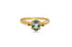 Our Candy ring with a green tourmaline center stone, 2 champagne diamond side stones shown in 14K Yellow gold.