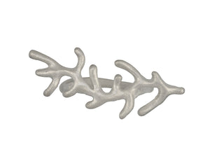 Coral Long Ring Shown in Sterling Silver. This handcrafted coral inspired ring measures 1 1/4 of an inch across.It sits comfortably on the finger peeking a bit over the 2 fingers it is next to, and can even be stacked with other rings.Adored by all cultures, coral symbolizes rebirth, wealth, and protection.Shown in Sterling Silver.