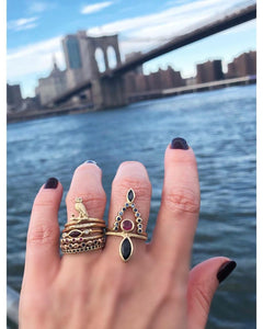 Double Stone Tourmaline Ring with ring stack on hand