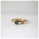 Double bud ring in 14K yellow gold with gray and white diamond