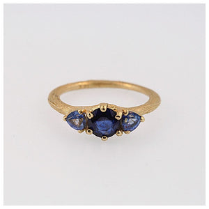 Top view Essie Sapphire Ring Blue sapphires in 14K Yellow gold