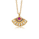 Fan pendant with ruby, sapphire and diamonds in 14K yellow gold