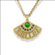 Fan pendant in 14K yellow gold with emerald, sapphires and diamonds