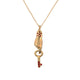 Our hand and key pendant in 14K gold with rubies