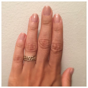 Lace ring shown in 14K yellow gold shown worn on hand