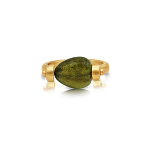  Tourmaline swivel ring shown with a green tourmaline. Each stone is one of a kind and may vary in shape and size.
