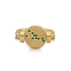 Guide Me Taurus/Pisces Wolf Swivel Ring in 14K yellow gold showing zodiac