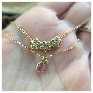 Sapphire  bud necklace with light pink sapphire shown with Laura necklace