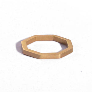 Handcarved octagon shaped ring in 14K yellow gold