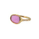 This handcrafted ring features a gorgeous Rosecut Sapphire with 5 pave diamonds on either side
