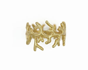 Reef Ring Shown in yellow Gold. his handcrafted coral inspired ring measures approximately 1/2 inch high at it's tallest.   Adored by all cultures, coral symbolizes rebirth, wealth, and protection.﻿