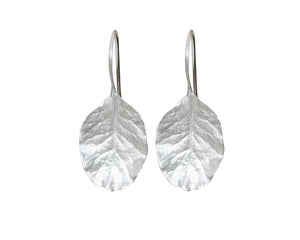 Lulu &amp; Shay Handmade Fine Jewelry Round Leaf Earrings. ﻿These elegant leaf earrings  have the actual texture from a real leaf.  They hang delicately 10/16 of an inch at their widest and 14/16 of an inch from ear wire.