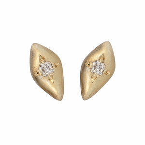 Seed earrings with handcarved diamond shape and round white diamond set in the center of each