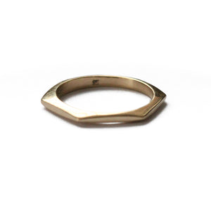 14K yellow gold hexagon shaped band hand carved