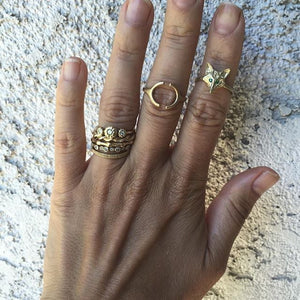 Blossom Three Flower Bud Diamond  in 14K yellow gold shown with other rings sold separately