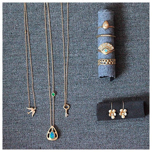 his Key necklace is shown in 14K Yellow Gold with 4 white diamonds  shown with other jewelry all sold separately.