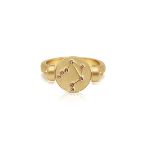 Guide Me - Libra Raven Swivel Ring in 14k yellow gold showing zodiac